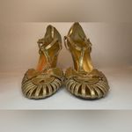 Tory Burch  Vintage Metallic Gold Leather Deco Style Heels Size 10‎ M Photo 4