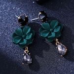 Women's Green Flower Crystal Teardrop Dangle Drop Earrings Photo 1