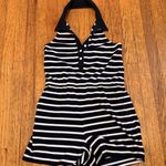 Veronica Beard Romper Womens Medium Navy Stripe Halter Collared Pockets Elastic Photo 4