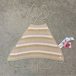 Roxy  Daydreamer Crop Crochet Knit Halter Top Tapioca Stripe S Photo 4
