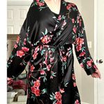 Victoria's Secret Vintage Victoria’s Secret Gold Label 80s Silk Robe Nightgown Black Floral Small Photo 0