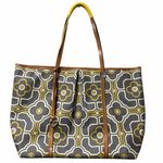 Brighton  Large Tote Buttercup Gray & White 2 Top Leather Straps Charm Canvas Photo 0