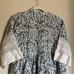 By Timo Floral Boho Embroidered Poplin Midi Dress Sz Medium Crochet Lace Trim Blue Photo 8