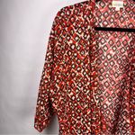 LuLaRoe Kimono Cardigan Red Black Geometric Print Sheer Open Front L Photo 2