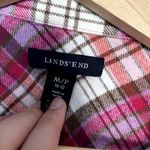Lands' End pink white checkered button down long sleeved flannel top women's M Size M Photo 2