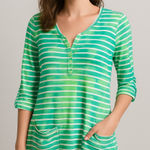 cha cha vente Green & White Striped Tunic Top with Pockets Photo 0