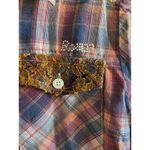 Roar‎ Distressed Western Shirt Size Large Embroidery Lace Rhinestones Plaid Red Photo 5