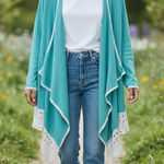 Liz Claiborne New York Open Cardigan Drapery Crochet Trim SZ XL Boho Cottage Green Photo 0