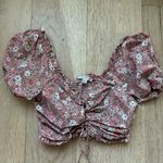 Urban Outfitters Haute Monde Floral Puff Sleeve Lace Up Crop Top Feminine Romantic Size Medium Photo 0