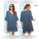 B Sky Blue Swiss Dot Half Bell Sleeve Shift Dress Size XXL Ruffle Sleeves Photo 6