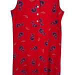 Vintage Zip Code Collared Maxi Dress Womens Large Red Cotton Fish Print Mexico Photo 0