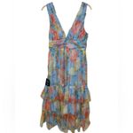 Lulus Perfectly Divine Blue Floral Tulle Tiered Ruffled Midi Dress large nwt Photo 4