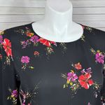 Worthington  Floral Tiered Ruffle Bell Sleeve Blouse Black Pink‎ Large Photo 4