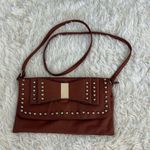 Studded Bow Clutch Shoulder Bag Brown Purse Convertible Handbag Evening Bag Photo 0