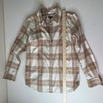 Talbots  Plaid Button Up Shirt Small Metallic Long Sleeve Classic Preppy Neutral Photo 5