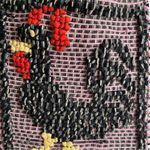 Vintage Large Woven Rooster Tote Market Bag Portugal Bamboo Handle Tufted Pink Photo 2