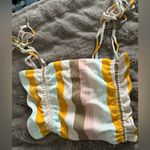 Aerie  Pink Brown striped tube tankini Bandeau Bikini top size Small ribbed Photo 1