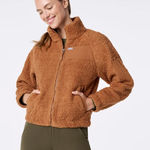 FIGS On-Shift High Pile Fleece Bomber Jacket in Mocha, Size Small Photo 0