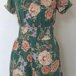 American Eagle Green Floral Romper M Off-Shoulder Cottagecore Boho Coquette Photo 3