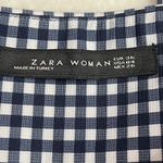 ZARA Woman Gingham High Waisted Ankle Pants Size 4 Pockets Trousers Navy White Photo 4