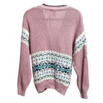 Vintage Fair Isle Knit Cardigan Sweater Pink Embroidered Floral Stars Sz M Size M Photo 2