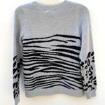 Lucky Brand  Small Grey pullover mixed animal print sweater crewneck NW-Defect Photo 2