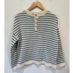 SheIn sweater size S blue white striped oversized gold buttons crewneck knit Photo 0