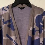 Misook Jacquard Knit Open Front Jacket Belted Pockets Khaki Grey Purple Camo L Photo 1