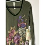 Aratta Green Floral Long Sleeve Top Size Sm/Med NWOT Embroidery Velvet Accents Photo 3