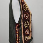 Vintage Koret Petites Olive Autumn Floral Embroidered Vneck Vest Size Medium Photo 2