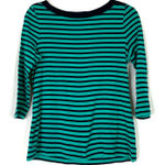Talbots | 3/4 Sleeve Green Navy Stripe Stretch Weekend Tee Shirt Womens LP Photo 0