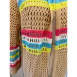 Scoop Crochet Knit Duster Cardigan Long Open Front Striped Hooded Sweater Tan Size M Photo 1