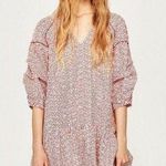 ZARA • Basic • Mini Dress • XS • Red & White • Embroidered Floral • Ruched Dress Photo 0