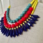 Yellow beaded red and green and blue statement necklace Photo 1