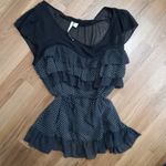 LC Lauren Conrad Lauren Conrad XL NY Ruffle Capped Sleeve Dots Top in Black White Photo 1