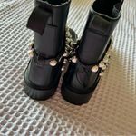 ZARA  Leather Lug Sole Pearl Accented‎ Chelsea Ankle Boots Photo 4