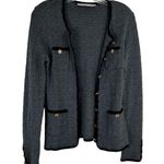 Trina Turk 100% Wool Cardigan Sweater Size Small Gray with Gold Buttons Photo 0