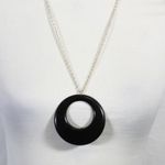 Vintage Y2K Early 2000s Long Chain Necklace Black Hoop Charm Photo 1