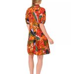 CeCe Orange Floral Short-Sleeve Babydoll Dress Sz L Photo 2