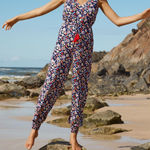 Boden Tie Waist Cecilia Jumpsuit Romper One Piece US 8R Tassel Floral Sleeveless Blue Size 8 Photo 0