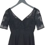 Azazie  Women's Laced Mesh Short Sleeve Sweetheart Neck‎ Maxi Dress Black Size A2 Photo 1