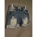 Maurice's  Light Wash Distressed Cuffed Flower Embroidered Shorts Size 3/4 Photo 2