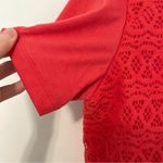 Alfred Dunner Coral Red Crochet Lace Overlay 1/4 Zip Zipper Short Sleeve Blouse Photo 7