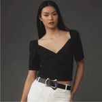 NWOT By Anthropologie Black Puff Sleeve Wrap Top Short Blouse Size M Size M Photo 3