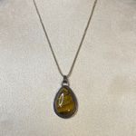 Tigers Eye Teardrop Pendent on Silver Toned Chain Necklace Gold Photo 2