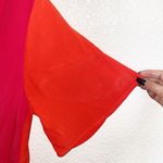 Skies Are Blue  Red Orange Colorblock Tie Front Short Sleeve V Neck Mini Dress Photo 2