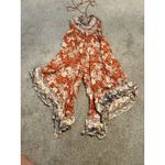Angie  Burnt Orange Halter Jumpsuit Hawaiian Tropical One‎ Piece Ruffle Small Photo 1