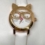 MSPCI cat face glasses watch 26mm rose gold tone case white dial leather band Photo 0