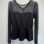 Rock Steady Black Sheer Polka Dot Lace Sweetheart Bodice Rockabilly Peplum Top Size M Photo 0
