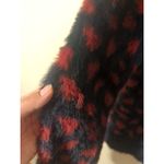 RTR Thakoon Navy Red Printed Fuzzy Mock Neck Pullover Sweater Sz Small soft Blue Photo 6
